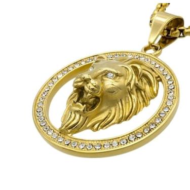 Imagem de Colar com Pingente Leão Juba Medalhão em Aço Inox