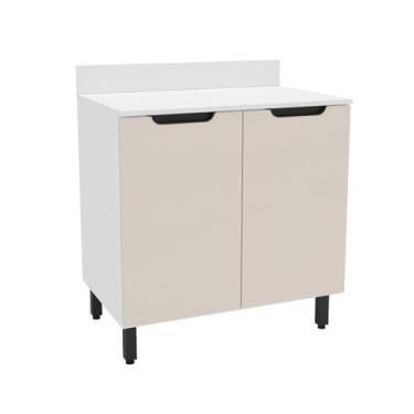Imagem de Balcão de Cozinha 80 Cm Meena 2 Portas Branco/Creme - Politorno, Bege,