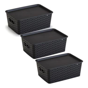 Imagem de Kit 3 Caixas Organizadoras Com Tampa Média 4,5 Litros Rattan - Cestinh