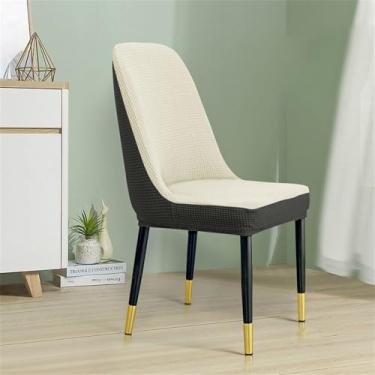 Imagem de HZSZXG Capa de cadeira de jantar elástica curva, capa de elastano, duas cores, encosto, capa de assento para cadeira de sala de estar, capas de assento, branco, preto, 6 peças