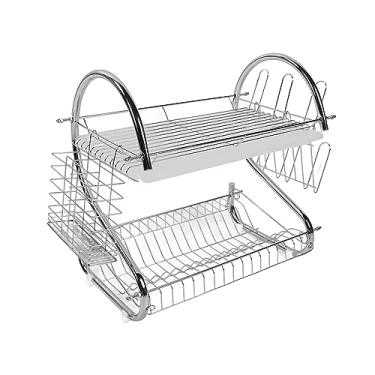 Imagem de Rack de secagem de pratos de 2 camadas GRCFUMO, organizadores de rack de pratos para serviços pesados ​​que economizam espaço, escorredor de pratos multifuncional de grande (Estilo copo de água)