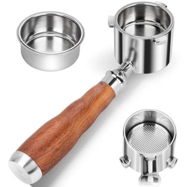 Imagem de Filtro portátil sem fundo de 51 mm para máquina de café expresso De'Longhi La Specialista EC9335 9155 9355 9665, cestas de filtro 100% de aço inoxidável e alça de nogueira