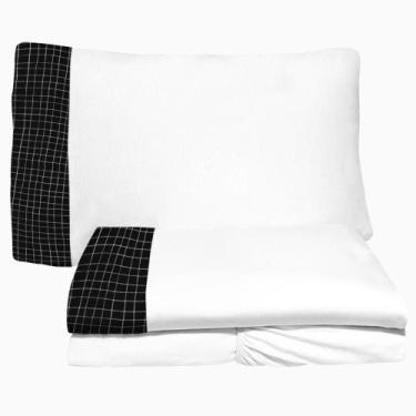 Imagem de Jogo de Lençol 3 Peças Solteiro 78 Beliche Quadrados 02 Branco Arrumad