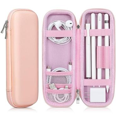 Imagem de DTTO Capa com suporte para Apple Pencil Pro / (1ª/2ª geração) / Pencil (USB-C), capa protetora rígida de couro PU para acessórios de iPad Pencil, cabo USB, Samsung Stylus, rosa