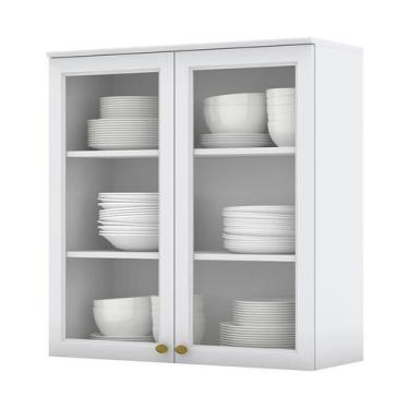 Imagem de Armário Aéreo 2 Portas Vidro 80cm Americana Branco - Móveis Henn, Bran