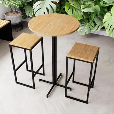 Imagem de Conjunto Mesa Alta Bar Bistrô Redonda Pinus 2 Bancos Industrial Black