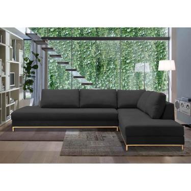 Imagem de Sofá De Canto Em l, 5 Lugares, Revestimento Em Sarja Preta - EGO001