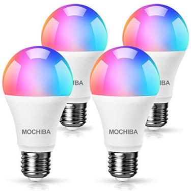Imagem de Mochiba Lâmpadas de LED Smart WiFi compatíveis com Alexa e Google Home Assistant Music Sync Lâmpada multicolorida A19 E26 10W 900LM (equivalente a 80W) Pacote com 4 lâmpadas brancas