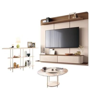 Imagem de Home Suspenso Galax Castanho Off White e Aparador Infinity e Mesa de C
