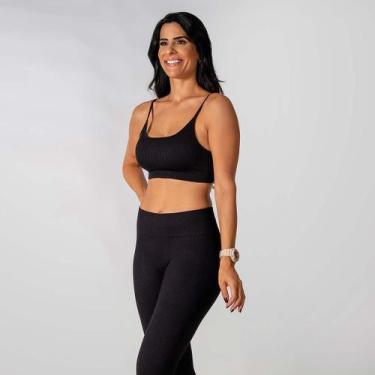 Imagem de Conjunto Fitness Calça Top Alça Regulavel Preto Alma Genius, P, Preto