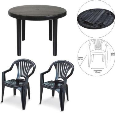 Imagem de 2 Cadeira Poltrona  1 Mesa Redonda para Área De Lazer Preta - Arqplast
