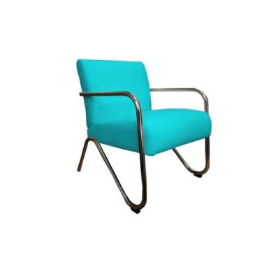 Imagem de Poltrona Decorativa Bela Suede Azul Turquesa Braço Cromado Mz Decor - 