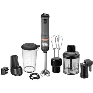 Imagem de BLACK+DECKER Varinha de cozinha misturador de imersão, sem fio, conjunto 4 em 1, inclui abridor de latas, cortador de alimentos e mais, cinza (BCKM1014K01)