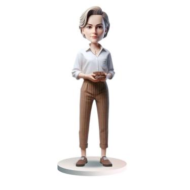 Imagem de Chocolate Lover Bobblehead Elegant Clay Figure of a Woman Holding Decadent Easter Treats for Girlfriend or Female Colleague Stylish Office Desk Display