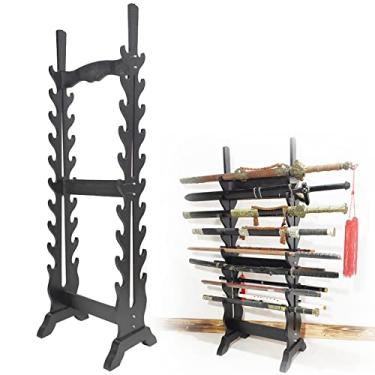 Imagem de Suporte de espada prateleira de exibição de armas de pé, suporte para facas, suporte de exibição de espadas de madeira maciça | suporte grande para pendurar espadas de samurais, suporte para espadas