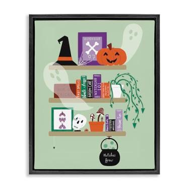 Imagem de Stupell Industries Witchy Halloween Bookshelf Black Framed Floater Canvas Wall Art, design by Sazerelli Designs, 25 x 31