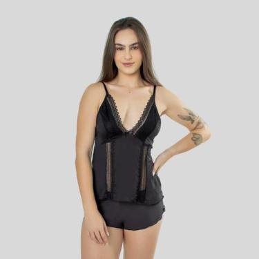 Imagem de Baby doll feminino sexy short doll com detalhe em renda pijama - ALTIE