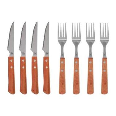Imagem de Kit Para Churrasco Inox Cabo de Madeira Grande 4 Peças Bel