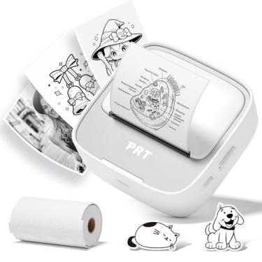Imagem de PRT Mini impressora de adesivos, impressora térmica portátil com 1 rolo de adesivos, papel sem tinta, impressora de etiquetas Bluetooth para anotações de estudo, listas, imagens, criações