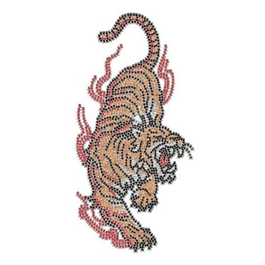 Imagem de GOMAKERER 1 peça de decalque de transferência de strass com estampa de tigre com chamas, aplique de reparo de roupas, colete de tênis, chapéu, jaqueta, roupas, acessórios DIY