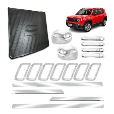 Imagem de Friso Lateral Largo + Protetor de Porta-Malas + Aplique para Grade Dianteira + Aplique para Maçaneta C/Keylles 4 Portas + Aplique para Retrovisor C/Pisca adaptável para Renegade 2019/2021