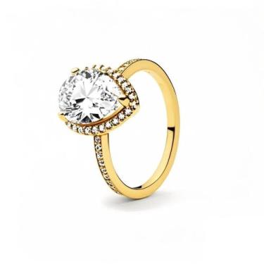 Imagem de Anel Feminino de Prata 925 Banhado a Ouro 18K - Design Gota d'Água, Co