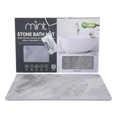 Imagem de J&V TEXTILES Tapete de banho de pedra mármore 61 x 38 cm tapete de chuveiro de terra diatomácea antiderrapante super absorvente para piso de banheiro secagem rápida fácil de limpar (mármore cinza)
