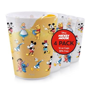 Imagem de Copos de plástico reutilizáveis Disney – Pacote com 4 copos de plástico de 473 ml com desenhos Mickey, Stitch, Pooh ou Disney100 – Sem BPA, empilháveis, copos seguros para lava-louças, para água, suco