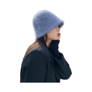 Imagem de Chapéu Balde Feminino de Pele de Coelho - Retro, Malha de Lã, Inverno 