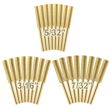 Imagem de Biggun Afiador de motosserra diamante de alta dureza, durável feito em esmeril, fácil de instalar, 3 tamanhos de rodas de afiação banhadas a titânio para afiador de motosserra, 8 peças de cada tamanho (5/32", 3/16", 7/32")