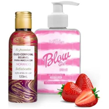 Imagem de Kit Óleo Corporal Beijável Para Massagem 120ml Sofisticatto + HotFlowers Blow Girl Gel Aromatizante Beijável para Região Pélvica e Virilha Morango com Creme 320ml