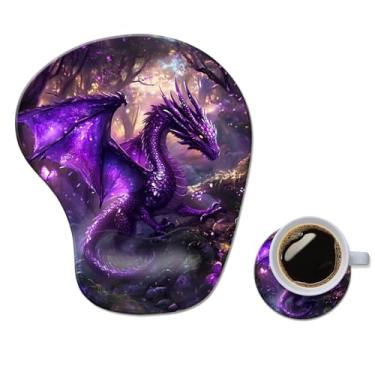 Imagem de Mouse pad ergonômico com descanso de pulso, confortável tapete de mouse em gel para computador, suporte de pulso para laptop, mouse para alívio da dor com base de poliuretano antiderrapante dragão