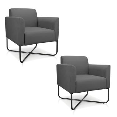 Imagem de 02 Poltronas Marisa Suede Grafite Base X Industrial Preta
