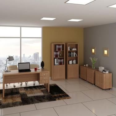 Imagem de Conjunto Home Office 1 Escrivaninha 2 Armários 3 Gaveteiros Tecno Mobili Amendoa