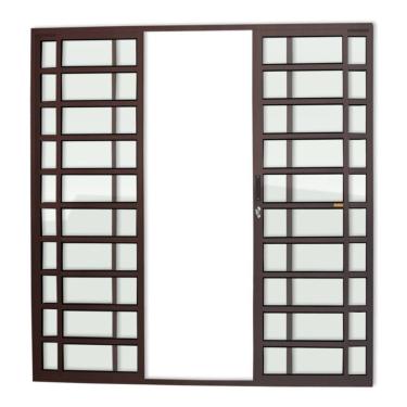 Imagem de Porta De Correr Com Travessas 4 Folhas Super Vidro Liso 210cm X 200cm Brimak Corten