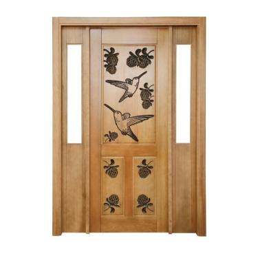 Imagem de Portal Madeira Maciça Vitrô Duplo Beija Flor Real Entalhada Completa 153x213x14cm Cedro Rosa Madeira