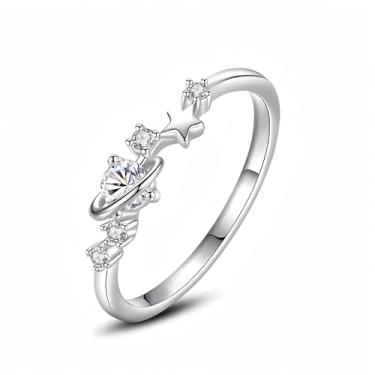 Imagem de YIQPKUM Lindos anéis de estrela de Saturno para mulheres, ajustável, banhado a prata, joias, berloques, acessórios artísticos, presentes, Metal, Sem pedra preciosa
