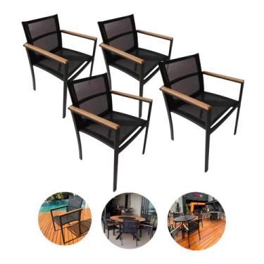 Imagem de Kit 4 Cadeiras Amelia Tela Sling Alumínio para Jardim Piscina Jantar -