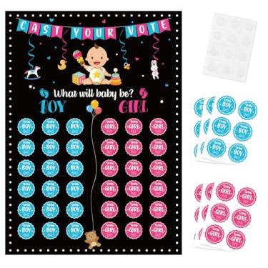 Imagem de Habbiful Decoração de festa de revelação de gênero, quadro de votação de menino ou menina com 36 adesivos, chá de bebê, jogos de revelação de gênero para convidados, artigos de festa de revelação de