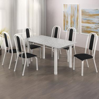 Imagem de Conjunto Sala de Jantar 6 Cadeiras Fortaleza Preto / Branco / Granito