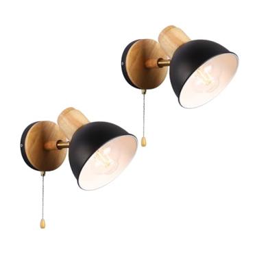 Imagem de Candeeiro de parede vintage com interruptor de cabo de puxar luzes de parede ajustáveis de metal e madeira E27 arandela industrial retro luminária decorativa quarto cabeceira sala de estar (lâmpada