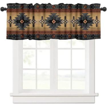 Imagem de Cortina de saia asteca ocidental para cozinha, sanefas geométricas tribais do sudoeste para janela de cozinha, cortinas curtas estampadas étnicas navajo americanas para janelas pequenas, café, sala de