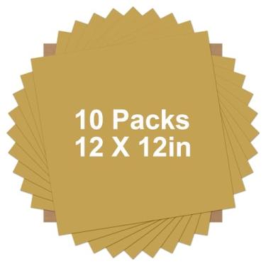Imagem de HTVRONT Pacote de vinil de transferência de calor HTV dourado: pacote com 10 30,5 x 30,5 cm ferro em vinil para camiseta (1 folha de teflon incluída), vinil PU HTV fácil de cortar e remover ervas