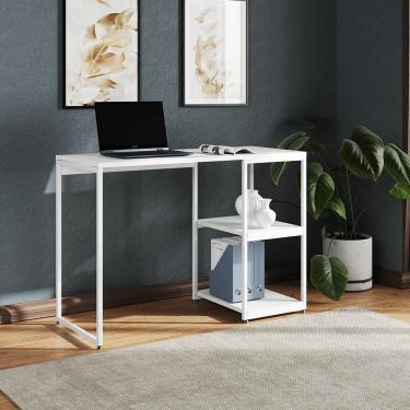 Imagem de Mesa Escritório Berlim Industrial com Prateleira Ferro Branco Tampo 110x46 Branco