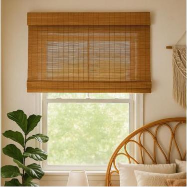 Imagem de Persiana Bambu Rolo 120larg x 140alt com bandô Café - Decore Cubra