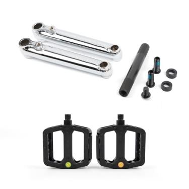 Imagem de POLSO Braços de manivela de bicicleta BMX 170 mm, 9/40.6 cm (14 mm) diâmetro do eixo 19 mm e 1 par de pedais de bicicleta adequados para bicicletas BMX (manivela prata + pedal), BC-01