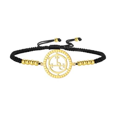 Imagem de EUEAVAN Pulseira Sigil of Lilith tornozeleira Hecate corda trançada feita à mão corda vermelha da sorte amuleto gótico tripla lua deusa joias mitologia pagã bruxaria presente mulheres homens