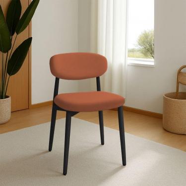 Imagem de Cadeira De Jantar Lucy Estrutura Aço Carbono Laminado Preto Com Estofado Poliuretano Caramelo