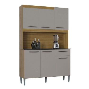 Imagem de Kit Cozinha Livia 6 Portas 120 Cm Poquema Damasco/off White