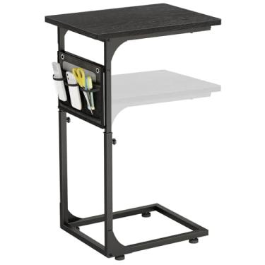 Imagem de Fixwal Mesa de canto em forma de C, mesa lateral de altura ajustável para sofá, bandeja de TV com bolsa de armazenamento deslizante sob o sofá, mesas pequenas para sala de estar, quarto e escritório
